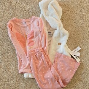 DKNY 3 piece Pink Butterfly Pajama Set with Cream Vest